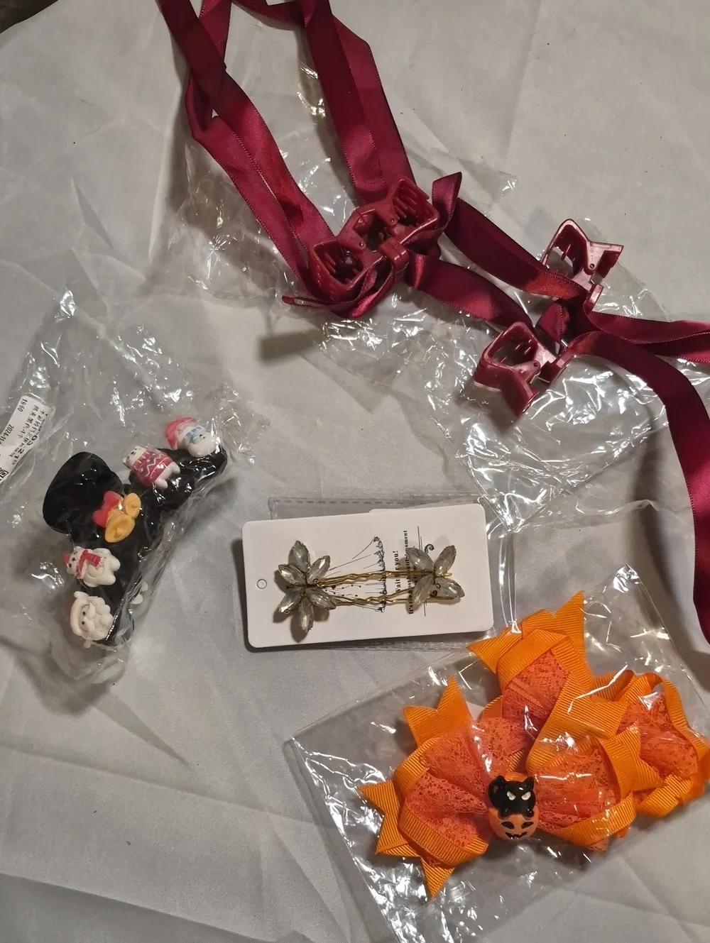 Mixed Hair Accessories Set - Orange Bow & Burgundy Clips